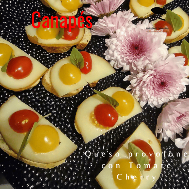 Montadito de queso Provolones con jitomate cherry, Canapes frios, Canapes y bocadillos para eventos