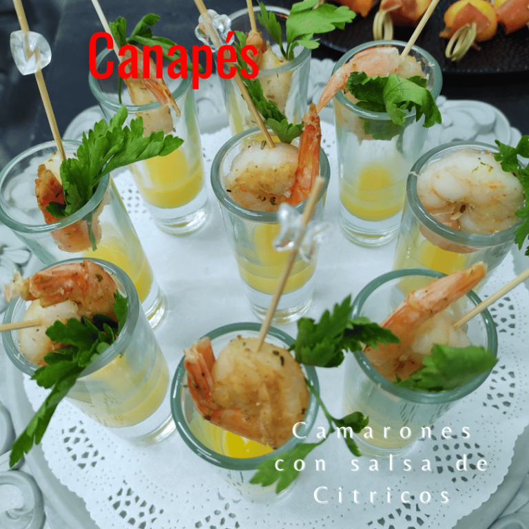 Camarones con salsa de citricos, Canapes frios, Canapes y bocadillos para eventos