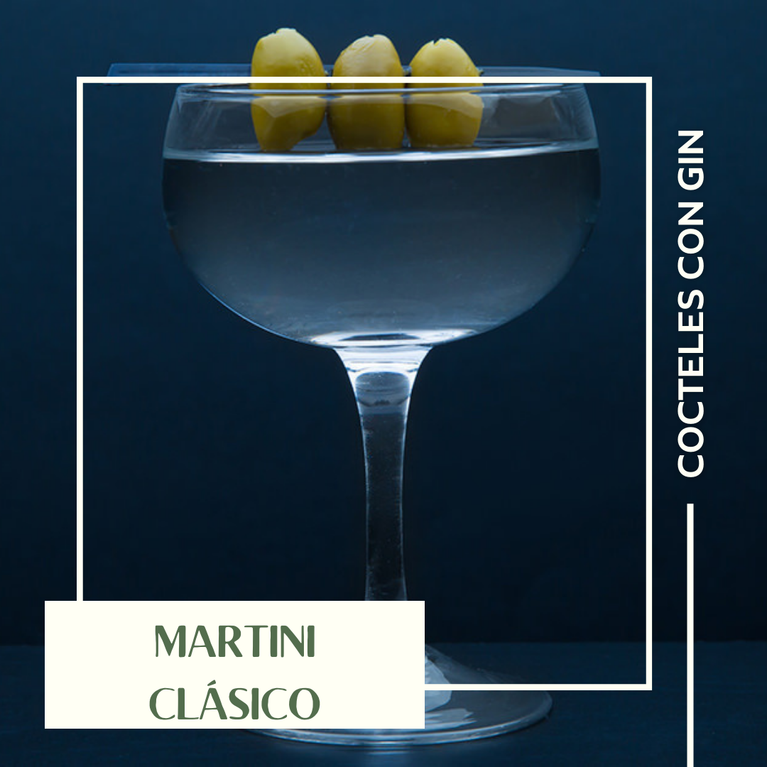 Martini clasico en copa coupe con 3 aceitunas
